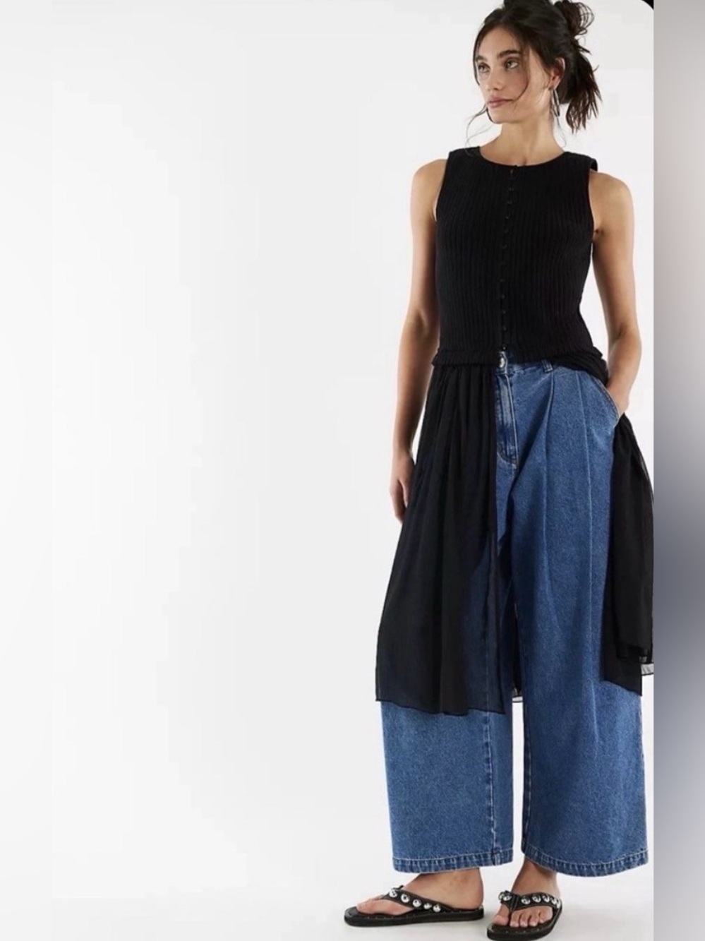 Free People Twice As Nice Maxi Top Black M NWT Sleeveless Sheer Button Front